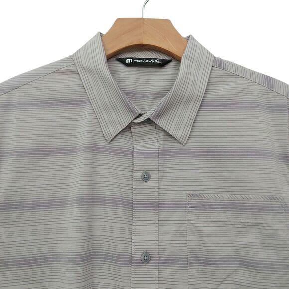 Travis Mathew Shirt Mens Medium Gray Short Sleeve Lightweight Striped Casual - Picture 2 of 10